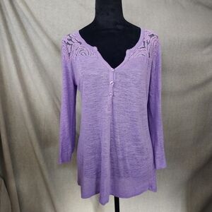 Cable And Gauge Women's Sz L Lavender Top Lace Shoulder Button Tab  Fairycore